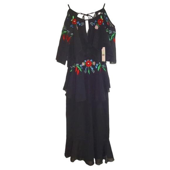 Nanette Lepore Embroidered Midi Dress 8 Black Bold Embroidery Special Occasion - Picture 5 of 11